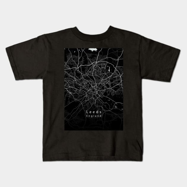 Leeds England City Map dark Kids T-Shirt by Robin-Niemczyk